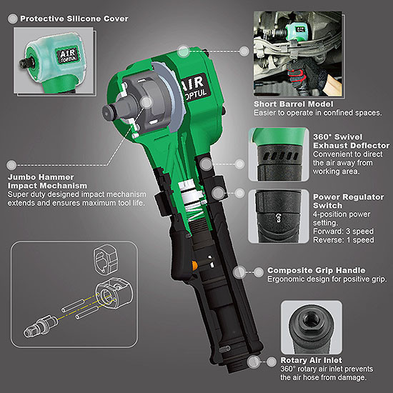 Гайковерт для шиномонтажа пневматический TOPTUL 1/2" 407N/m 6500об/мин KAAS1630